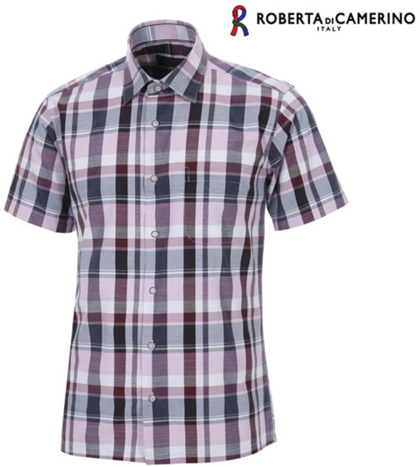 로베르따디까메리노 구김없는 일반핏 면혼방 반팔체크남방 RN22018