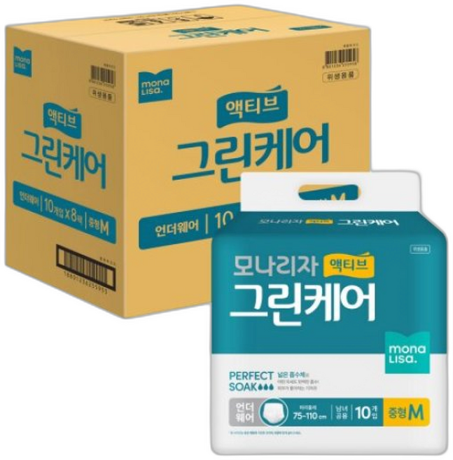 모나리자 액티브 그린케어 언더웨어 중형, 8세트, 8매입