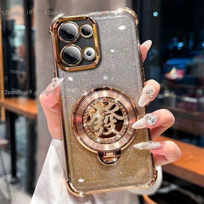 發財閃粉旋轉陀螺支架手機殼, 銀色,iPhone13, 1個