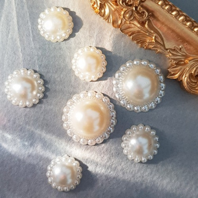 14개) 꽃진주 아크릴 반진주 장식 레진아트 머리핀 홈데코 공예 명절 봉투 셀프 선물 포장 재료 diy