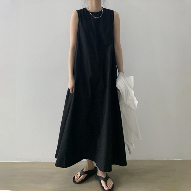 ZAJA 여성 린넨 원피스 루즈핏 편한 여름 민소매 롱원피스