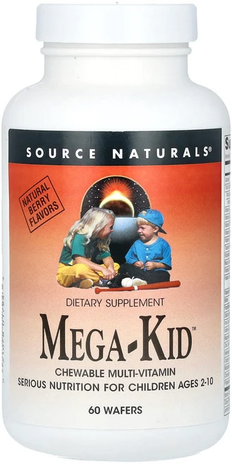 Source Naturals Mega-Kid 츄어블 종합비타민 2~10세 천연 베리 맛 웨이퍼 60개, SourceNaturalsMegaKid츄어블종합비타민2, 1개, 60정 - 쿠팡