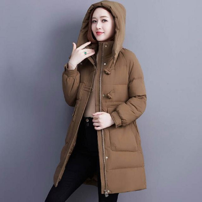 羽絨外套女輕薄連帽雪地滑雪服加絨棉服中長款防風防水飛行夾克