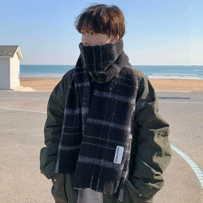 빅무드 어반 타탄 체크 머플러 남녀공용 커플 겨울 롱 목도리