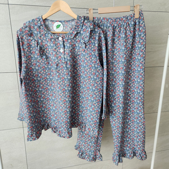 인견 프릴 상하세트 홈웨어 긴팔 긴바지 파자마 모녀 친구 커플 플라워 간절기 잠옷