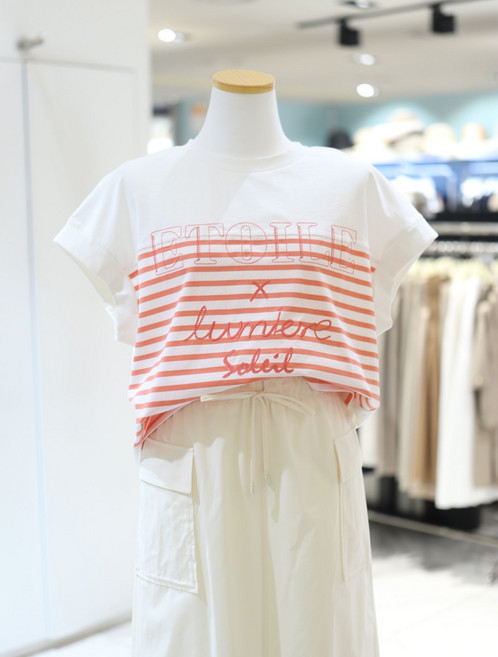 꼼빠니아 레터링 스트라이프 배색 티셔츠 CAFU6-WKS300