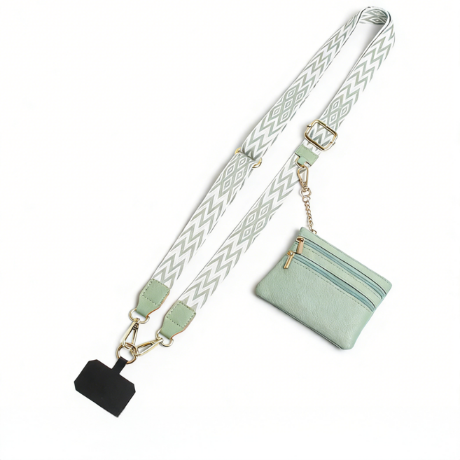 COXCO 편직밴드 핸드폰끈 숄더크로스끈 코인지갑 세트, 1개, 연두색