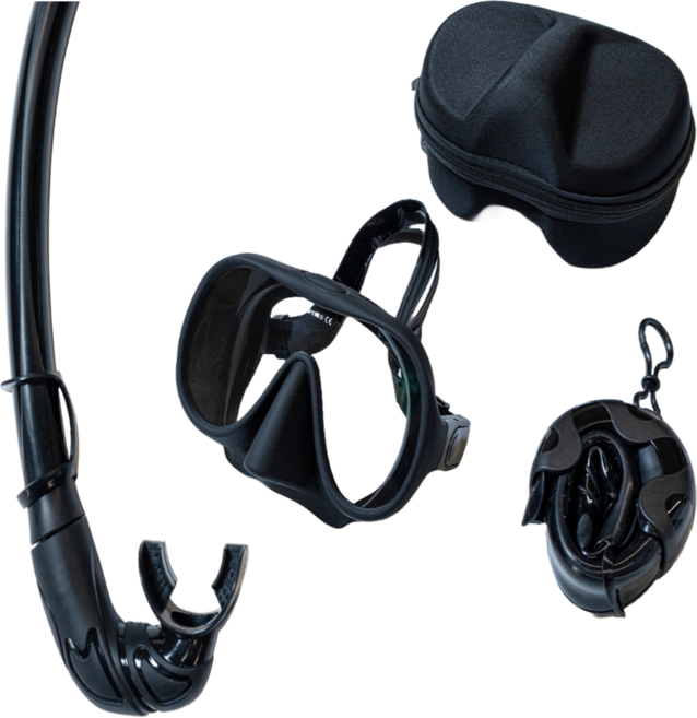 로드브릿지 일안식 스노클링 마스크 세트, 블랙