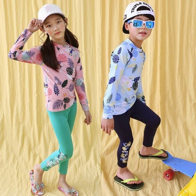 리틀오즈 하와이안 수영복 래쉬가드 세트