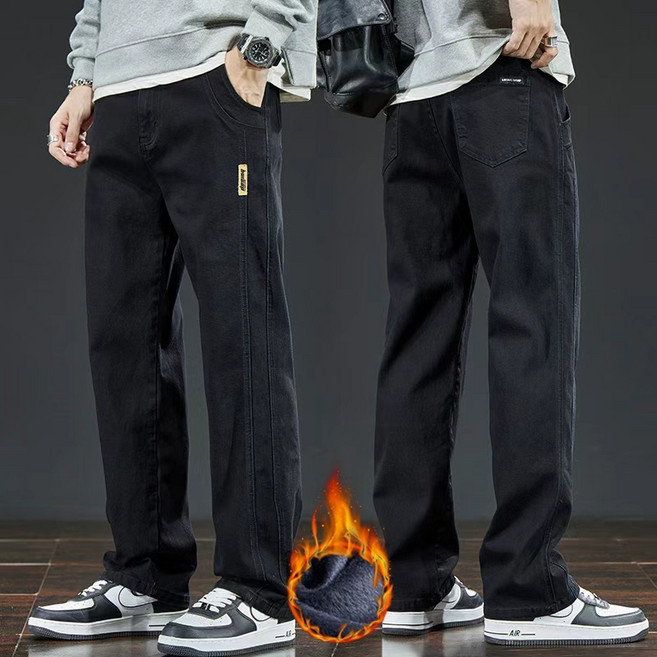 wassup 남자 청바지 스판 일자핏 통바지 춘하 캐주얼 와이드 빅 사이즈 팬츠