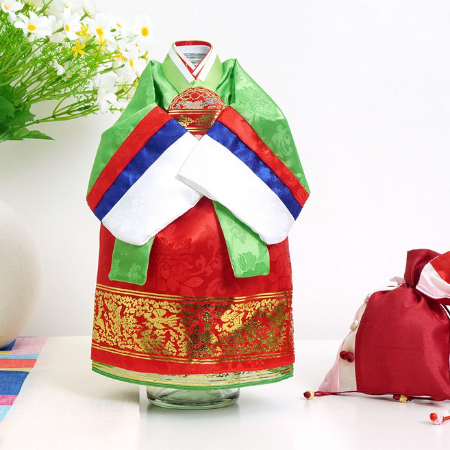 인테리어 소품 외국인선물 전통 남녀 한복 미니어처 신랑 신부 오브제 와인커버, HM12-LG(연두)