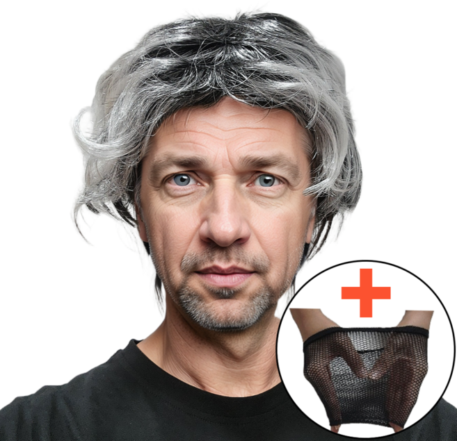 반짝이는일상 할아버지 가발 자연스러운 웨이브, 1개, 혼합색상