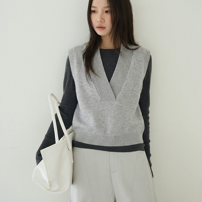 타니즈 스톨 브이넥 레이어드 여성 니트 조끼