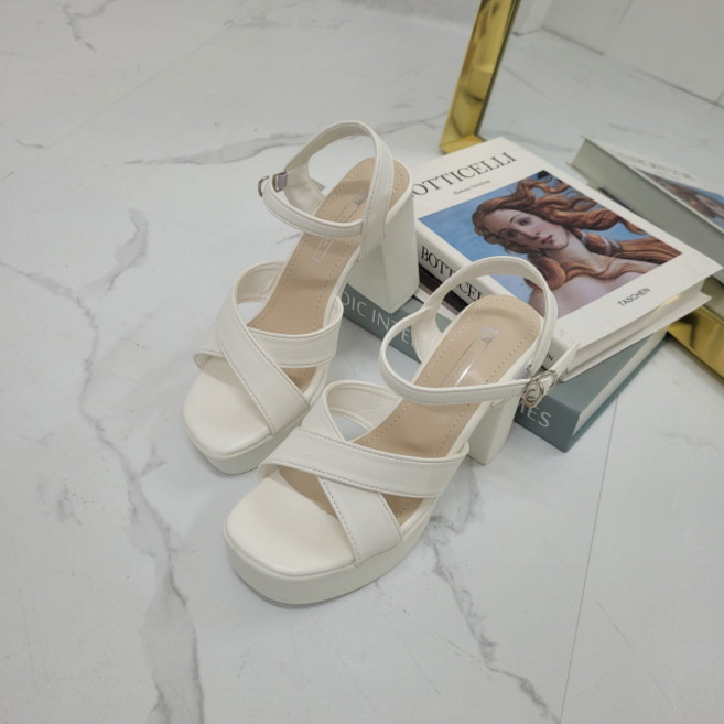 넬 초경량 X스트랩 통굽 샌들 (10cm 2color)