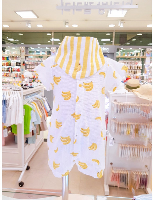 [뉴코아창원]아가방@@바나나반소우주복(턱받이)@@시원한 매쉬소재에 달달한 바나나 나염지와 줄무늬 바디수트