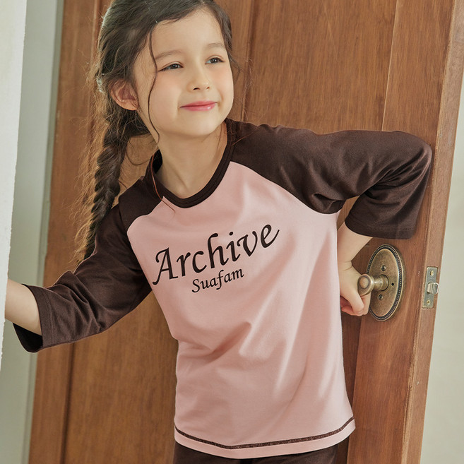 수아팜 여아 나그랑 스티치 쿨 코튼 7부 내의 세트