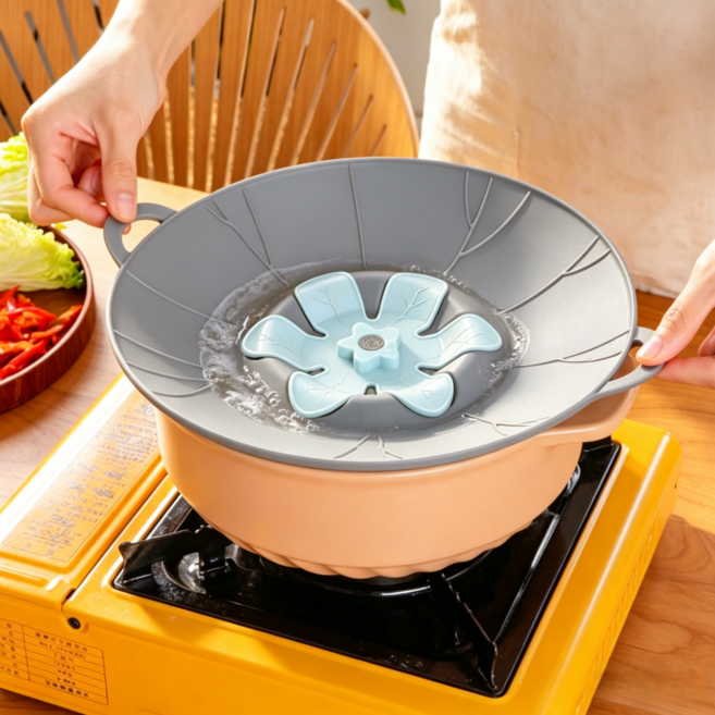 가정용 꽃잎형 기름튐방지 만능 뚜껑 실리콘 쿠킹 넘침 방지 회전 가능 냄비뚜껑26.6/30.1/32.6cm, 1개