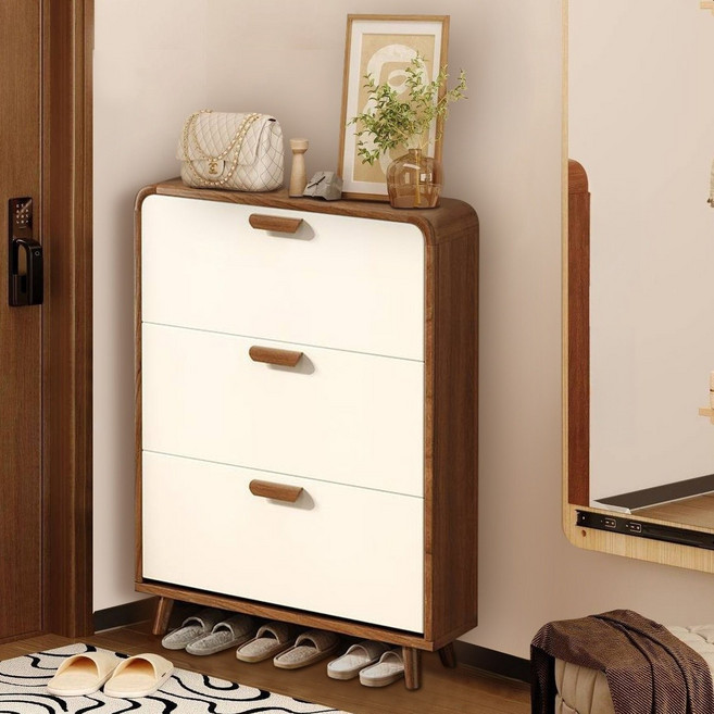 슬림한 현관 신발장 모던 수납장 17CM 초슬림신발장, 1단, 나무색 60CM