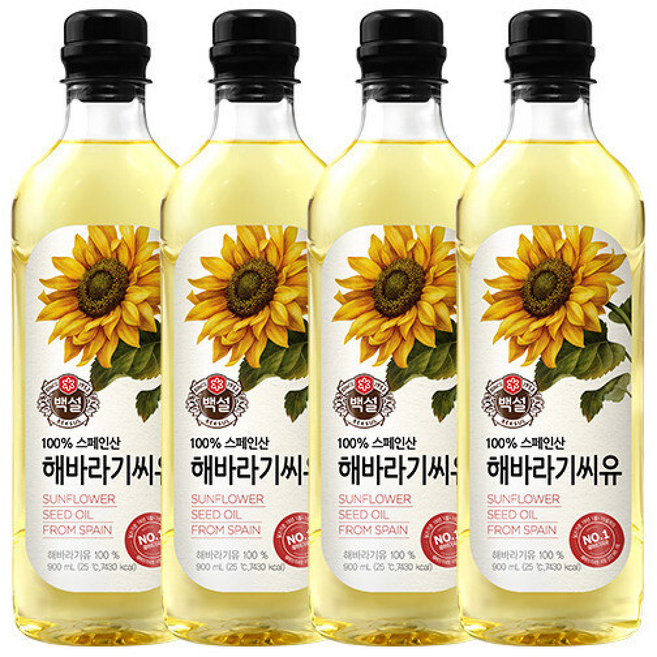 (매장정품) 비비고 [비비고] (CJ제일제당) 해바라기씨유 900ML x 4병 238406, 4개