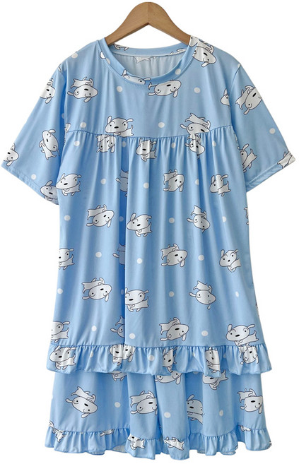 제니유 여름 잠옷 세트 반팔 홈웨어 파자마 여성 남성 주니어 빅사이즈