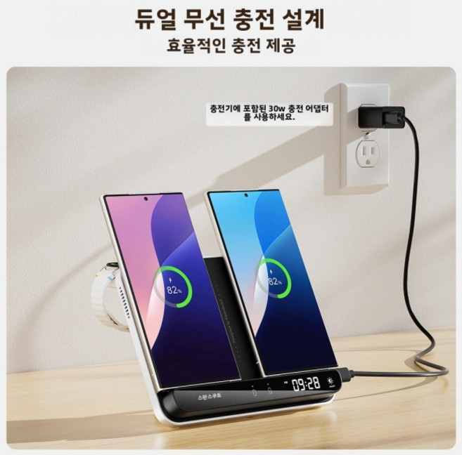 SwanScout 710S 듀얼 무선 충전기 (삼성 호환 S25+ Ultra Z 플립 7 폴드 및 워치 8 6용 스테이션, 02 BlackWhite UK Plug