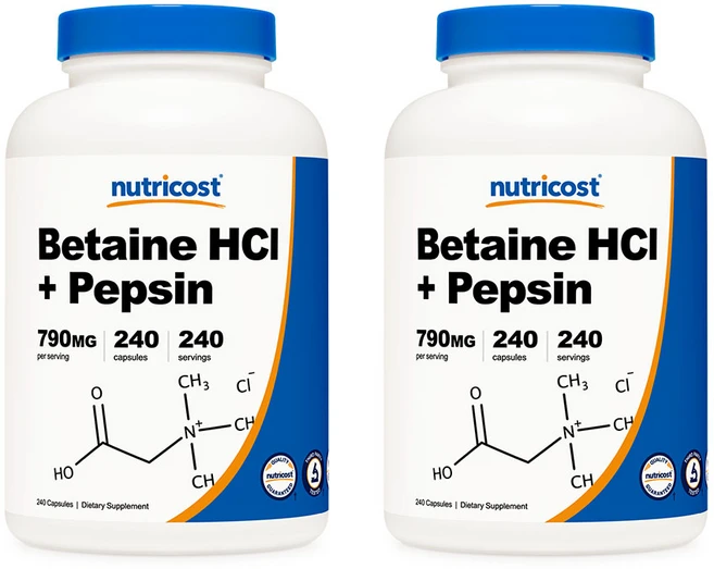 뉴트리코스트 베타인 HCI + 펩신 790mg 240캡슐 2통, 240정 - 쿠팡