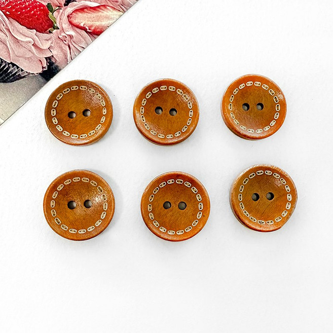 헤세드 브라운계열 뉴 스티치 20mm 우드단추 나무단추, 10개, 월넛