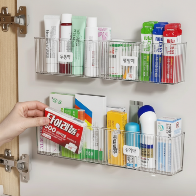 클린드 부착형 약 정리함 영양제 수납함, 투명, 1개