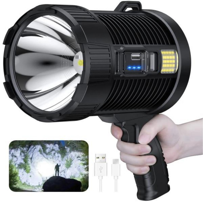 후레쉬 충전식 스포트라이트 100000 루멘 LED 휴대용 대형 손전등 매우 밝은 야외 태양광, 1) Medium - Black, 1개