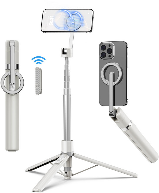 173cm 셀카봉삼각대 초강력마그네틱 Magsafe호환 리모컨포함 알루미늄, 베이지색