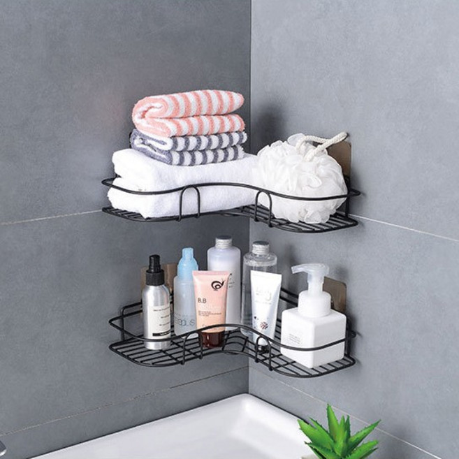 지니홀딩스 1+1 무타공 철제 코너 욕실선반 다용도 정리선반 모서리 틈새선반 주방 화장품 수납선반, 2개