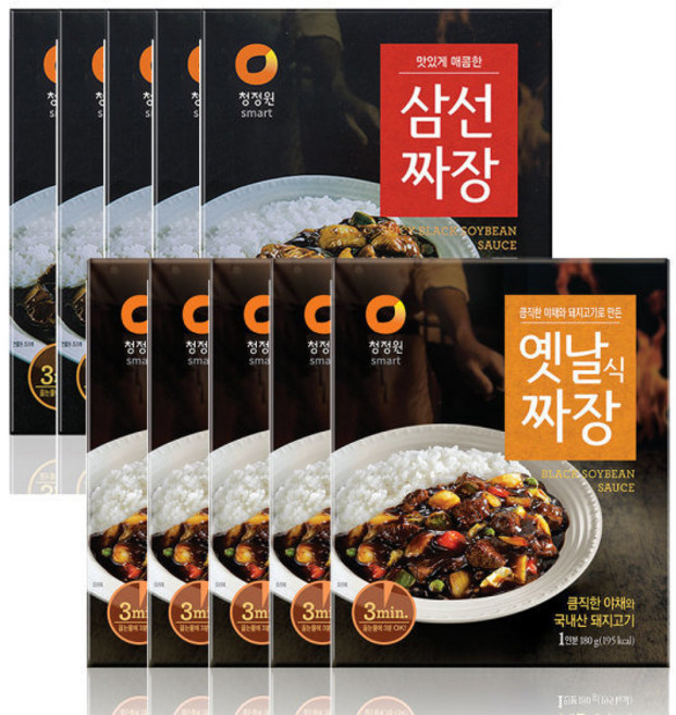 청정원 옛날짜장 180gX5개+삼선짜장180gX5개 즉석 인스턴트 혼밥 자취 반찬 기숙사, 180g, 5개