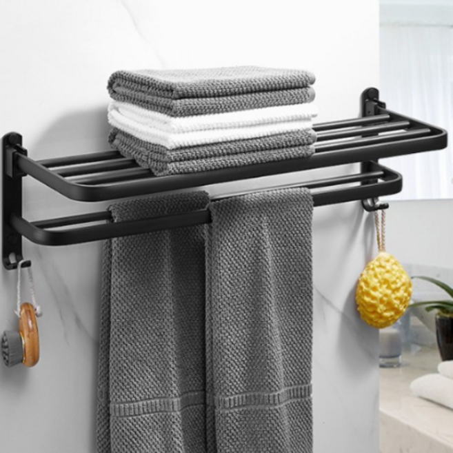 욕실용 무드릴 접이식 2단 금속 타월걸이 수납선반 50cm/60cm, 1