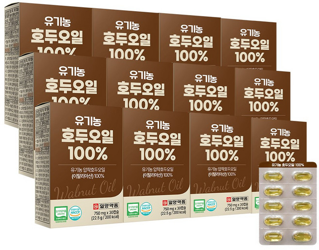 일양약품 유기농 호두오일 100%(750mg x 30캡슐), 12박스, 30정
