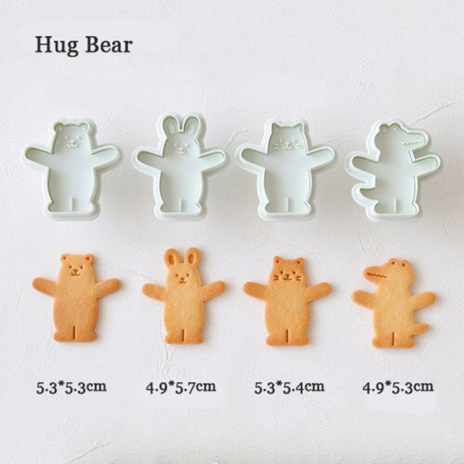 쿠키커터 포옹 곰 비스킷 금형 만화 토끼 악어 아이싱 쿠키 프레스 스탬퍼 커터 퐁당 가정용 베이킹 도구, 01 Hug Bear, 1개