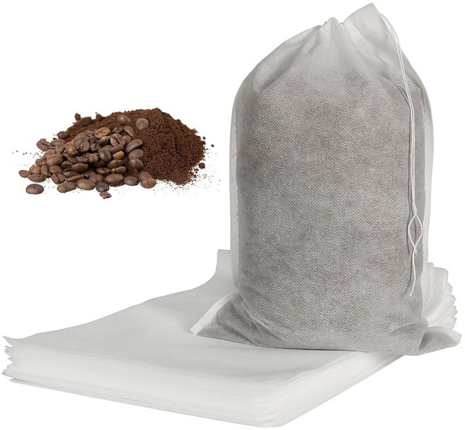 50개 지저분하지 않은 콜드 브루 백 6x10인치 일회용 커피 필터 아이스 핫 티 허브 스파이스용 미세 메쉬 브루잉 드로스트링 파우치, 8x12인치