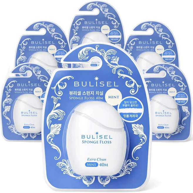 뷰리셀 스펀지 치실 엑스트라 클린 민트, 1세트, 6개입, 40m - 쿠팡