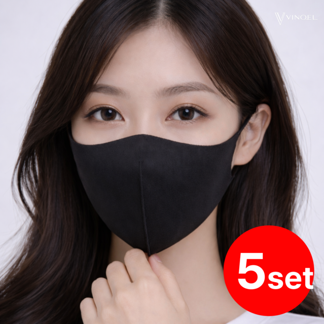 비노엘 브이라인핏 국산 다회용 연예인핏 마스크, 브이핏블랙, 5개, 1세트