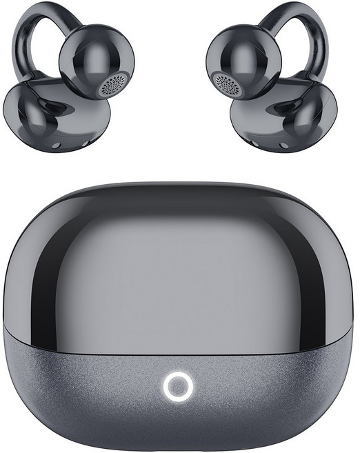 SUNNOTE 오픈형 블루투스 이어폰 귀걸이형 귀찌 이어폰 무선 블루투스 V6.0 AI ENC 노이즈 캔슬링 고음질 C타입, 블랙