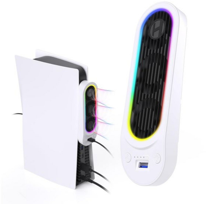 PS5 액세서리 냉각 팬 9개 LED 조명 포함 조용한 쿨러 자동 조절 속도자동 켜기끄기 USB 3.0 포트 호환 플레이스테이션 5 디지털 및 디스크 에디션용 슬림프로 미포함, 화이트