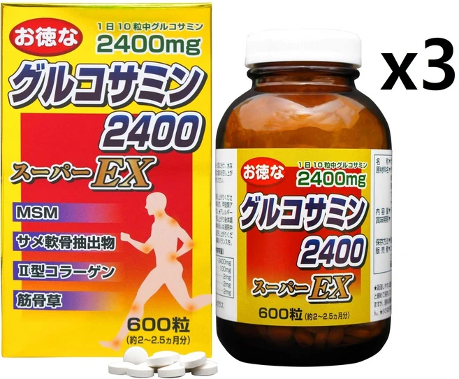 일본영양제 유키제약 글루코사민 2400 수퍼EX 600정 MSM 일본건강식품 x3개 - 쿠팡