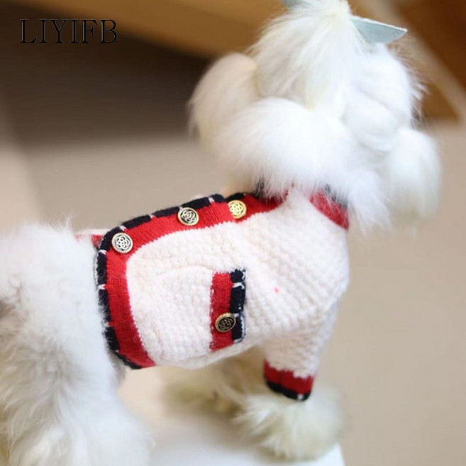 LIYIFB 강아지명품옷 니트 가디건 반려동물 트위드 스웨터 겨울 두꺼운 아우터, 베이지, 1개