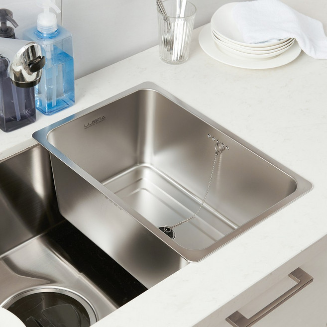 루스티아 사각 스텐 설거지통 14L + 고무마개 + 연결고리, 실버, 1세트