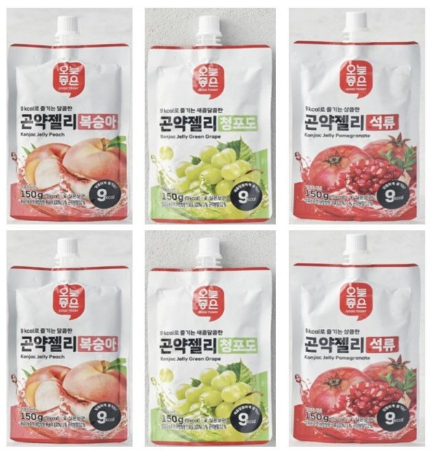 차갑게 먹으면 더 맛있는 오늘좋은 곤약젤리 3종(복숭아+청포도+석류), 2세트, 450g