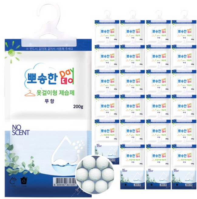 뽀송한데이 옷걸이형 제습제 무향, 200g, 24개