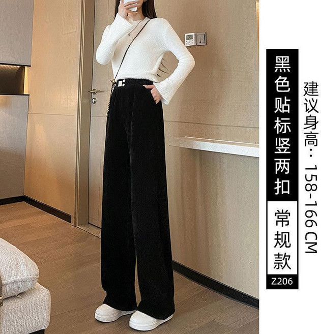燈芯絨闊腿褲女褲春秋季新款薄款直筒針織褲子