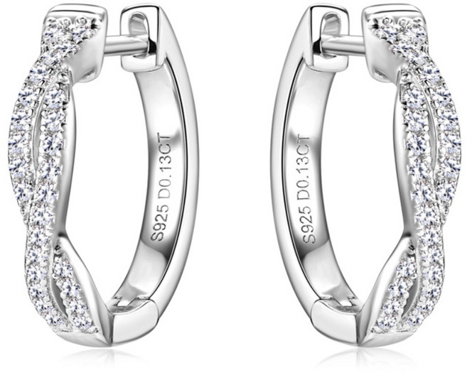 925 순은 모이사나이트 귀걸이 14K금도금 트위스트 귀걸이 여성 패션 주얼리 기념일 생일 선물 GRA보증서