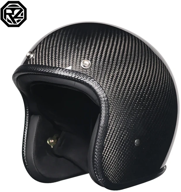 ORZ 최신 카본 파이버 레트로 헬멧 오토바이 3/4 오픈 페이스 빈티지 남녀 공용 사계절 하프, 02 XXL 사이즈, 01 1