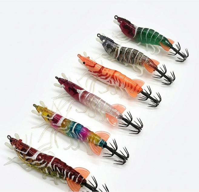 살아있는 새우처럼 리얼한 야광 빛나는 새우 에기 낚시 미끼 루어 3종세트, 1개, 6.6g, B세트 3개 1세트