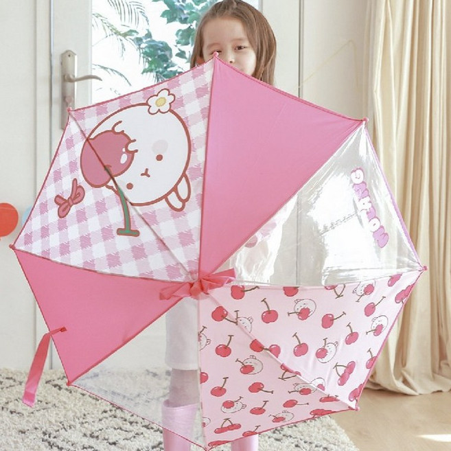 몰랑 체리 여아 우산 살길이 47cm 유아 어린이 키즈 아동 자동 리본장식 포인트